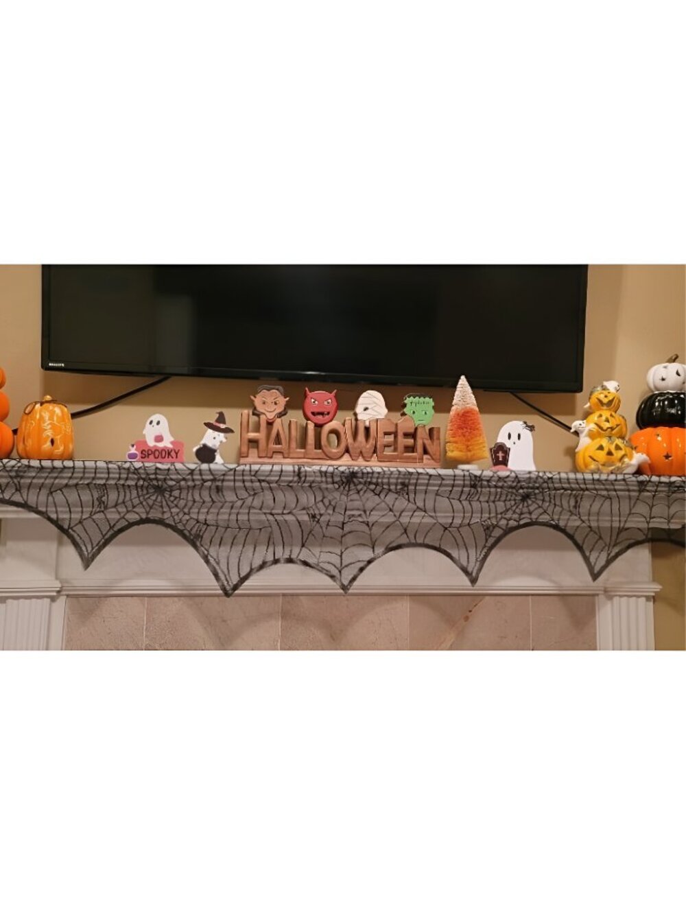 Halloween Decoration Black Lace Spiderweb Fireplace Mantle Scarf Cover